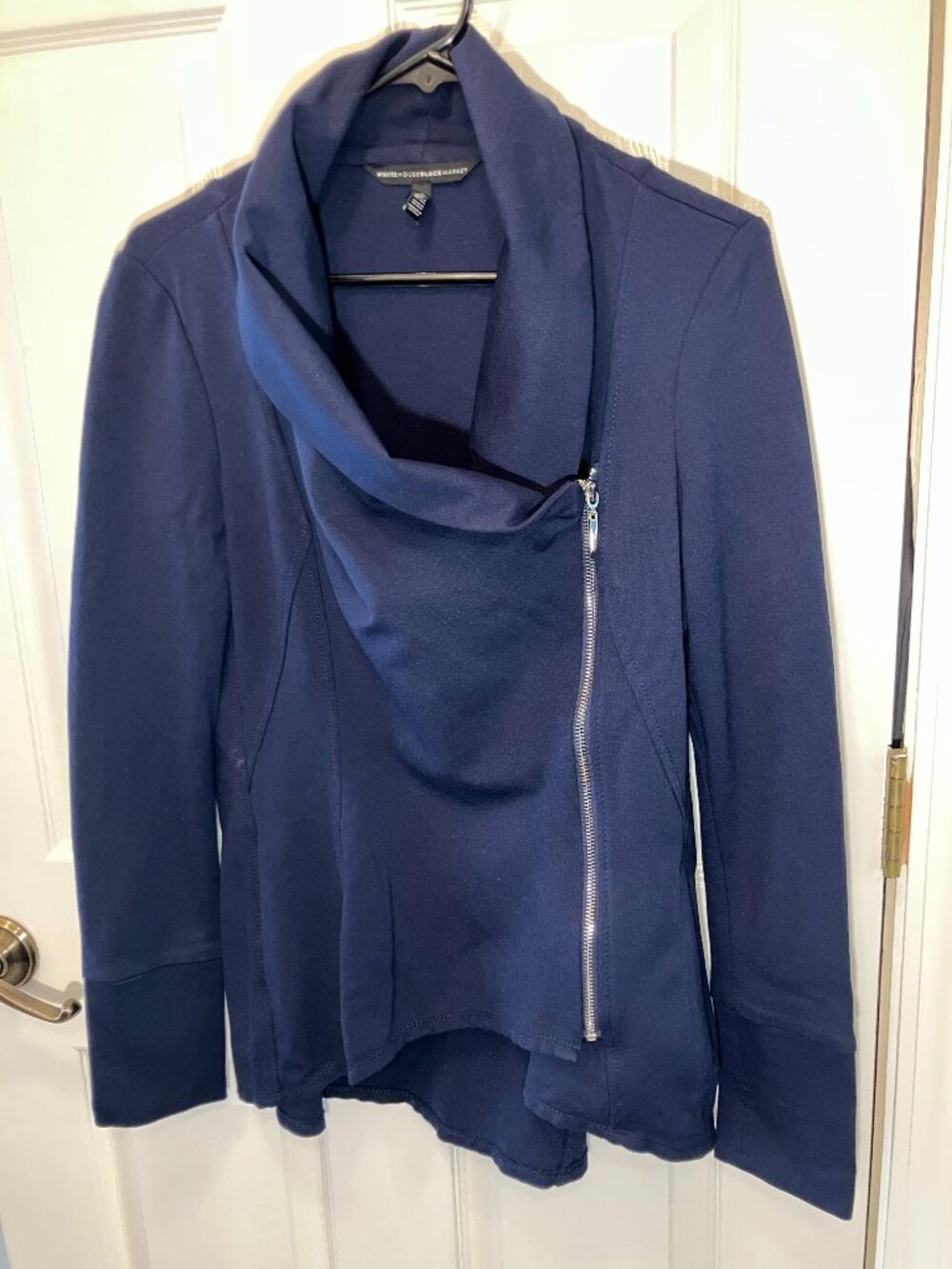 White House Black Market Navy Asymmetrical Zip Jacket Women’s Small